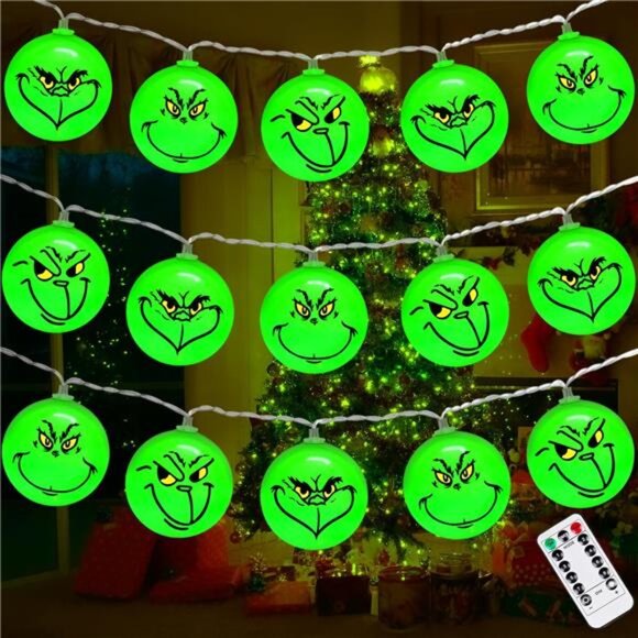 30 LED 16Ft Grinch Christmas Lights, Battery Operated,8 Modes for Indoor/Outdoor - Picture 1 of 7